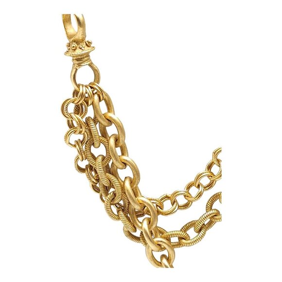 Multi-Strand Chunky Matte Gold Tone Chain Necklace With Toggle Clasp Gemstone Ac - Picture 2 of 6